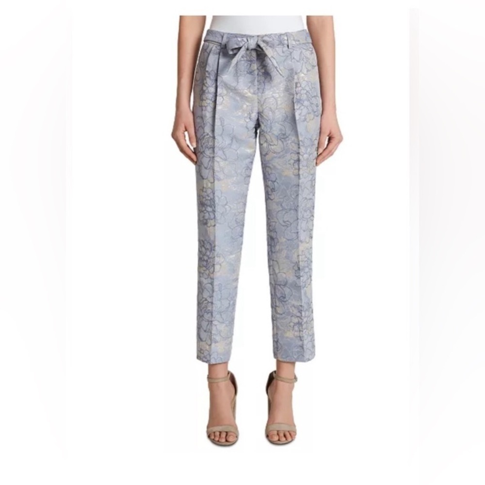 Tahari Arthur S Levine periwinkle Blue Gold silver metallic jacquard pants 10P